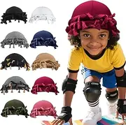 [Babalet] Turban Durag for Kids Boys Girls Silk Satin Lined Turban Beanies Pre-Tied Head Wraps with Twistable Tassel Tail