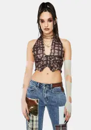 [Jaded London] Brown Halter Neck Cup Detail Top