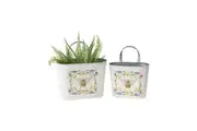 2x Willow & Silk Honeybee Buckets Nested Oval Pot/Planter/Storage 31/28cm