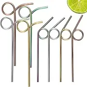 8Pcs Curved Straws 304 Stainless Steel Straw Shatter Resistant Drinking Straws 8''+9.5'' Reusable Metal Straws Creative Curly Colorful Party Straws for Kids Adults Juice Smoothies