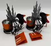 NWT (Pair) Shelf Sitter Harvest Fall Decor Turkey Votive Candle Holders