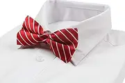 [Zasel] Mens Red With White Diagonal Stripe Patterned Bow Tie Red, White