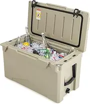 Costway Hard Cooler w/Wheels & Handle, 40L Ice Chest w/Built-in Bottle Opener, Ruler & Cup Holders Ice Retention Portable Rotomolded Cooler Beach Boat Fishing Picnic Camping