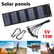 15W USB Solar Panel Folding Power Bank Outdoor Camping Hiking Phone Charger