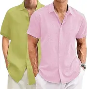 [TrndTrsure] Mens Linen Untucked Beach Holiday Tops Vacation Wedding Male Cotton Tops Button Up Solid Classic Male Top