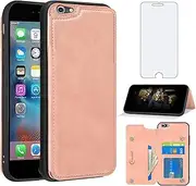 Asuwish Phone Case for iPhone 6plus 6splus 6/6s Plus Wallet Cover with Tempered Glass Screen Protector and Credit Card Holder Stand Cell iPhone6 6+ iPhone6s 6s+ i 6P 6a S Six iPhone6splus Rosegold