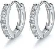 [ZKSXOA] 925 Sterling Silver Post Small Silver Hoop Earrings, Silver Hoop Earrings for Women, Small Sleeper Hoops Hinged Earrings, Cubic Zirconia Cuff Huggie Hoops Mini Piercing Jewelry for Girls(6mm), Silver