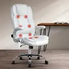 8 Point Massage Office Chair PU Leather Computer Executive Lumber Support White