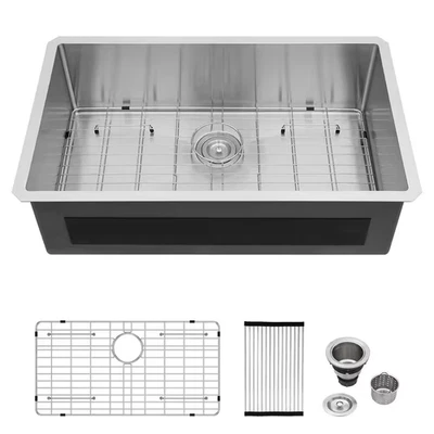 32 In. X 19 In. Undermount Single Bowl 16-Gauge Stainless Steel Kitchen Sink wit