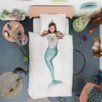 在飛比找momo購物網優惠-【皇室羽毛工房】荷蘭100%棉被套枕套組-Mermaid(單