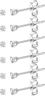 [Kakonia] 6 Pairs Tiny 2mm Stainless Steel Stud Earrings For Mens Womens CZ Round Ball Cartilage Earrings Set