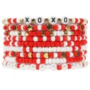 9pcs Valentine's day Bracelet for Women Polymer Clay Bead Bracelet Heishi Surfer