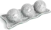 JOHOUSE 3PCS Decorative Balls with Tray, 3 Inch Sliver Orbs Glass Balls for Centerpiece Bowls Mosaic Sphere for Home Decoration Dining Table