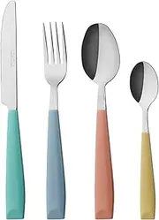 EXZACT Cutlery Set 24pcs Stainless Steel - Mixed Coloured Handles -6 x Forks, 6 x Dinner Knives, 6 x Dinner Spoons, 6 x Teaspoons - Dishwasher Safe