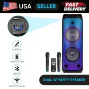 Dolphin Dual 12" Bluetooth Party Speaker w/ 2 Microphones Karaoke Rechargeable