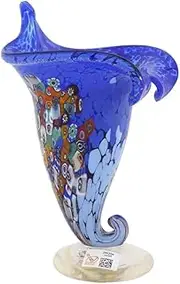 Glass Of Venice Murano Glass Millefiori Horn of Plenty Vase - Blue
