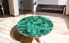 Green Round Malachite Stone Coffee Table – Handmade Gemstone Furniture for Deco