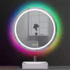 Round LED Bathroom Mirror Vanity With Rgb Light Touch Sensor Smart Anti Fog HD