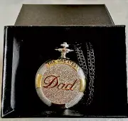 Luxury Golden Silver Quartz Chain Pocket Fob Watch + Gift Box “The Greatest Dad”