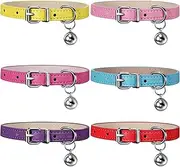 Weewooday 6 Pieces Leather Cat Collar with Bell Cute Pet Leather Kitten Collar for Boy Girl Cats with Safety Elastic Strap for Small Kitten Puppy(Classic Color)