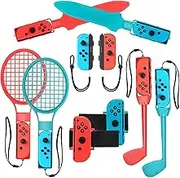 2022 Switch Sports Accessories Bundle - 10 in 1 Family Accessories Kit for witch Sports Games:Tennis Rackets,Sword Grips,Golf Clubs,Wrist Dance Bands & Leg Strap,Joy-con Wrist Band, Comfort Grip Case.