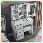 Dressing Table Stool Set w/ Sliding Mirror Makeup Mirror Vanity Desk Drawer