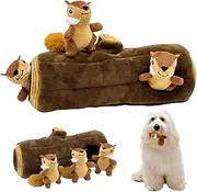 Squirrel Dog Toy, 10.2inch Plush Tree Hole with 3pcs 3.1in Squirrels Toys, Hide and Seek Dog Toy, Dog Squirrel Toy for Small Medium Large Dogs Puppy