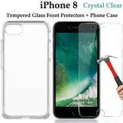 For Apple iPhone 8 clear case cover and tempered glass front screen protector