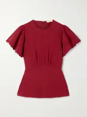 [Ulla Johnson] Ulla Johnson - Nejma Ruffled Crepe Blouse - Red - US14 US 14 Red