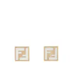 【FENDI 芬迪】FOREVER FENDI 琺瑯標誌方形耳環(金色/白色)