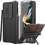 COCOING for Samsung Z Fold 4 Case [with S Pen Fold Edition] & Slide Camera Cover & Screen Protectors,with Kickstand Hinge Protection Phone Case for Samsung Galaxy Z Fold 4 (Black with Pen)