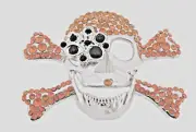 Skull Belt Buckle Crossbones Feather Halloween Pirate Costume Orange Bling Metal