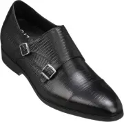 CALTO Men's Invisible 2.8" Height Increasing Elevator Dual Monk Strap Loafers