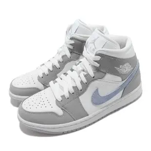 【NIKE 耐吉】休閒鞋 W Air Jordan 1 Mid 女鞋 男鞋 AJ1 小DIOR 灰 白 藍(BQ6472-105)