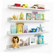 White Floating Shelves for Wall 36 Inches Long 4-Pack, Large Nursery Book