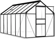Greenhouse for Outdoors, Polycarbonate Greenhouse with Quick Setup Structure and Roof Vent, UV-Resistant, Aluminum Large Walk-in Greenhouse for Outside Garden Backyard, 190 x 370 x 202 cm