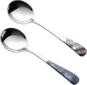 Tablespoons 2-Piece Round Spoon Personalized Relief Handle Thickened 304 Stainless Steel Round Spoon Serving Spoon (Color : D)