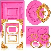 SAKOLLA Photo Frame Fondant Mold - 3 Pack Picture Frames Silicone Mold for Cake Decorating, Sugar, Gum Paste, Chocolate, Cookies, Resin, Polymer Clay - Pink