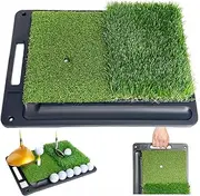 Golf Hitting Mat, Premium Dual-Turf Golf Mat, Multifunctional Portable Non-Slip Rubber Bottom Swing and Chip Mat, Portable Golf Practice Mat,can Hold 9 Golf Balls, for Indoor and Outdoor