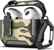 Wireless Charging Case for Apple Airpods 4 Case，Full Drop Protection Auto Pop-Up Lid，Design for Apple Airpod 4 Gen Case， with Cleaner Kit & Keychain,Green Camouflage