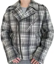 Ralph Lauren Purple Label Biker Jacket Wool Flannel Plaid Moto Grey XL $2495