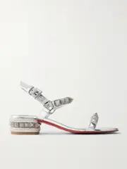 [Christian Louboutin] Christian Louboutin - Pyrasand 30 Studded Mirrored-leather Sandals - Silver - IT36 IT 36 Silver