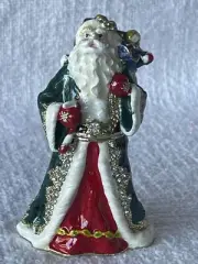 Jeweled Santa Clause Trinket Box Enamel & Swarovski Crystals Multicolor