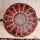 Genuine Brown Handmade Vintage Round Ottoman Footstool Moroccan Pouffe