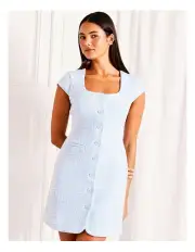[Tokito] Boucle Cap Sleeve Mini Dress in Light Blue