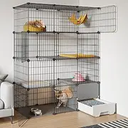 Oneluck Cat Cage with Litter Box,4-Tier DIY Cat Enclosures Large Playpen Detachable Metal Wire Kennel Indoor Crate Large Exercise Place Ideal for 1-2 Cats,41.3" L x 17.8" W x 55.1" H