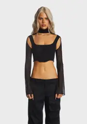 [Kiki Riki] Black Crop Mesh Top