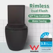 Back to Wall Rimless Soft Close Seat Black Toilet Suite P S Trap Dual Flush WELS