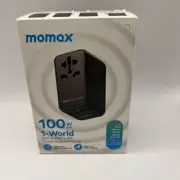 Momax 1-World 70W GaN Universal Travel UK EU AU US Multi Plug Adapter ~ Black