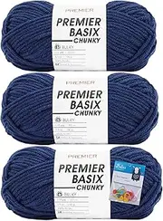 Premier Yarns Basix Chunky Crochet Knitting Yarn 3.5 Oz Each Skein #5 Bulky Weight Bundle with Bella's Crafts Stitch Markers (Navy)